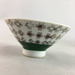 Japanese Porcelain Rice Bowl Vtg Chawan Plus Sign Plaid Gold Green Arita PP195