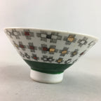 Japanese Porcelain Rice Bowl Vtg Chawan Plus Sign Plaid Gold Green Arita PP195