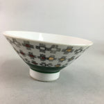 Japanese Porcelain Rice Bowl Vtg Chawan Plus Sign Plaid Gold Green Arita PP195