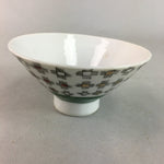 Japanese Porcelain Rice Bowl Vtg Chawan Plus Sign Plaid Gold Green Arita PP196