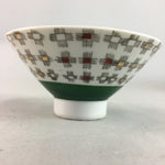 Japanese Porcelain Rice Bowl Vtg Chawan Plus Sign Plaid Gold Green Arita PP196