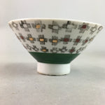 Japanese Porcelain Rice Bowl Vtg Chawan Plus Sign Plaid Gold Green Arita PP196