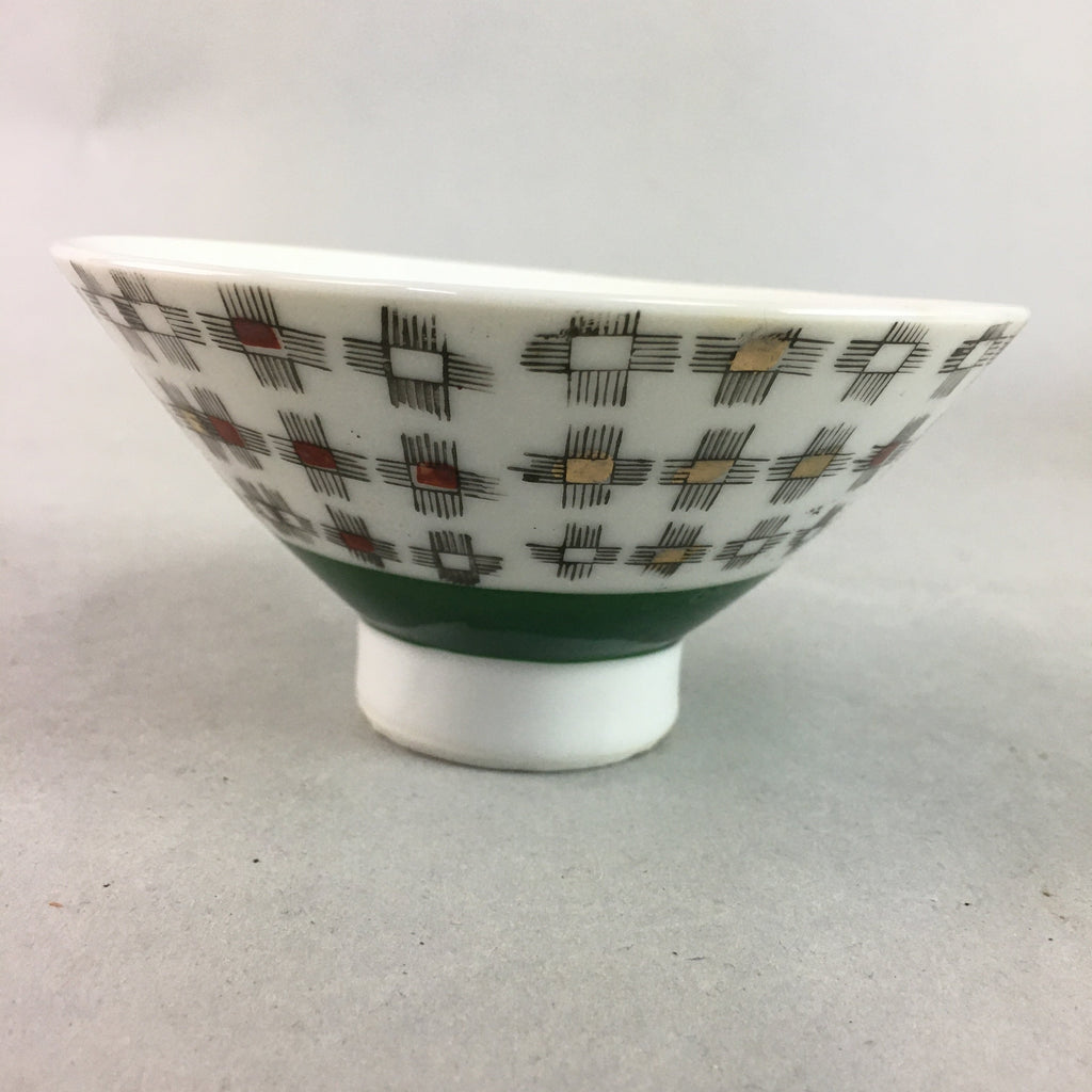 Japanese Porcelain Rice Bowl Vtg Chawan Plus Sign Plaid Gold Green Arita PP196