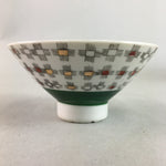 Japanese Porcelain Rice Bowl Vtg Chawan Plus Sign Plaid Gold Green Arita PP197