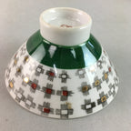 Japanese Porcelain Rice Bowl Vtg Chawan Plus Sign Plaid Gold Green Arita PP197