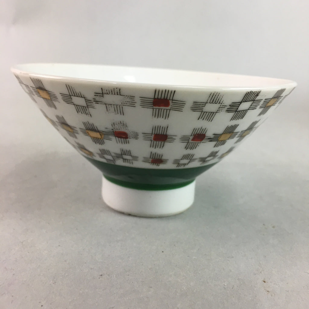 Japanese Porcelain Rice Bowl Vtg Chawan Plus Sign Plaid Gold Green Arita PP197