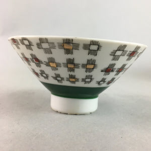 Japanese Porcelain Rice Bowl Vtg Chawan Plus Sign Plaid Gold Green Arita PP198