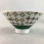 Japanese Porcelain Rice Bowl Vtg Chawan Plus Sign Plaid Gold Green Arita PP198