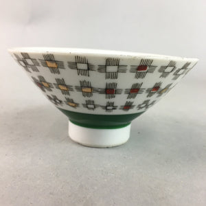 Japanese Porcelain Rice Bowl Vtg Chawan Plus Sign Plaid Gold Green Arita PP198