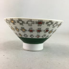 Japanese Porcelain Rice Bowl Vtg Chawan Plus Sign Plaid Gold Green Arita PP199