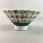 Japanese Porcelain Rice Bowl Vtg Chawan Plus Sign Plaid Gold Green Arita PP199
