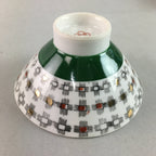 Japanese Porcelain Rice Bowl Vtg Chawan Plus Sign Plaid Gold Green Arita PP199