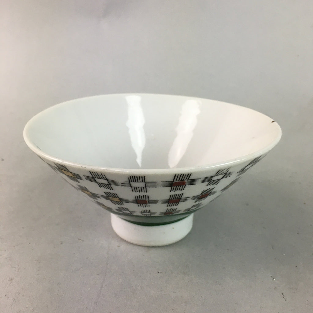 Japanese Porcelain Rice Bowl Vtg Chawan Plus Sign Plaid Gold Green Arita PP200