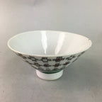 Japanese Porcelain Rice Bowl Vtg Chawan Plus Sign Plaid Gold Green Arita PP200