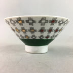 Japanese Porcelain Rice Bowl Vtg Chawan Plus Sign Plaid Gold Green Arita PP200