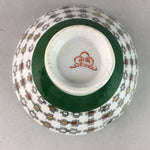 Japanese Porcelain Rice Bowl Vtg Chawan Plus Sign Plaid Gold Green Arita PP200