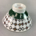 Japanese Porcelain Rice Bowl Vtg Chawan Plus Sign Plaid Gold Green Arita PP200