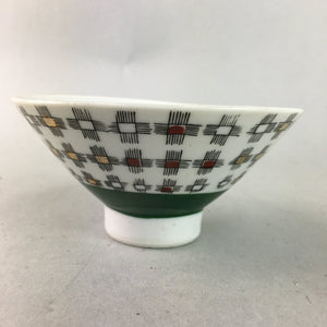 Japanese Porcelain Rice Bowl Vtg Chawan Plus Sign Plaid Gold Green Arita PP200