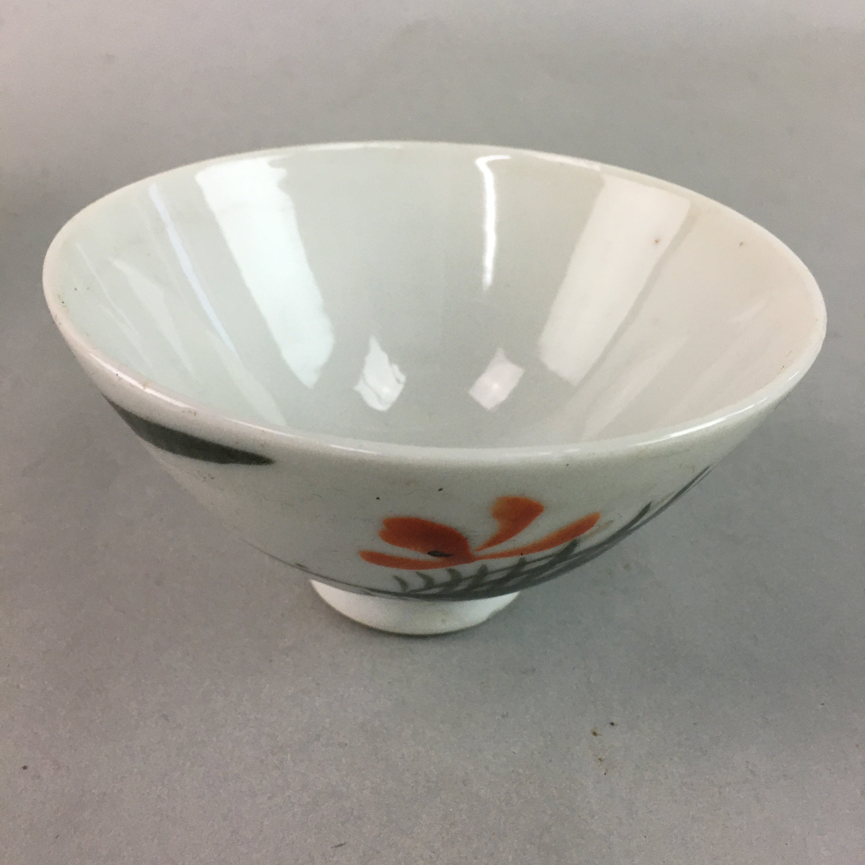 Japanese Porcelain Rice Bowl Vtg Chawan Red Black Flower Leaf PP219