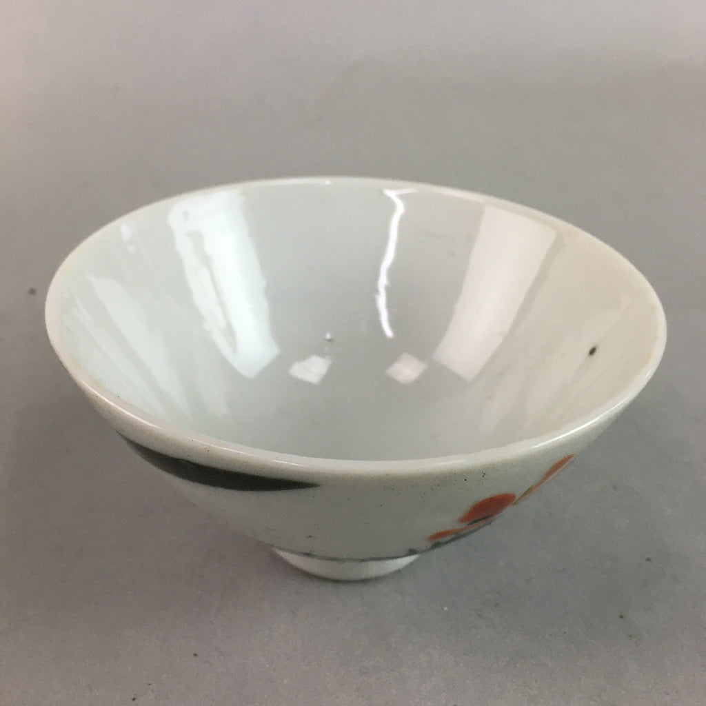 Japanese Porcelain Rice Bowl Vtg Chawan Red Black Flower Leaf PP220