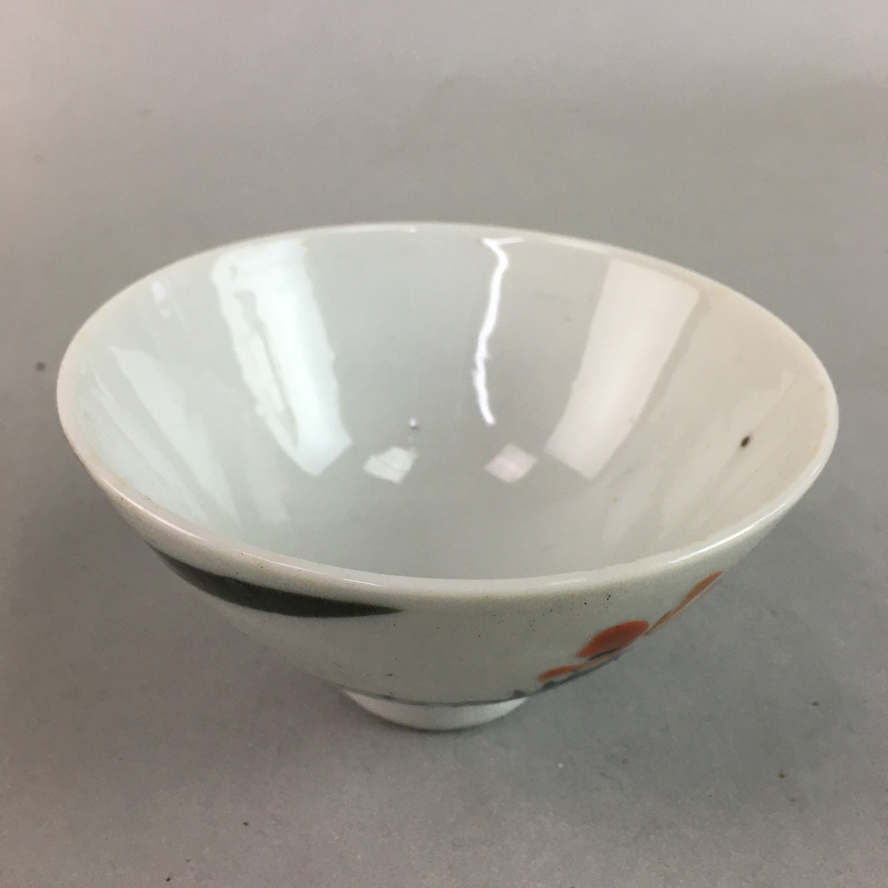 Japanese Porcelain Rice Bowl Vtg Chawan Red Black Flower Leaf PP220