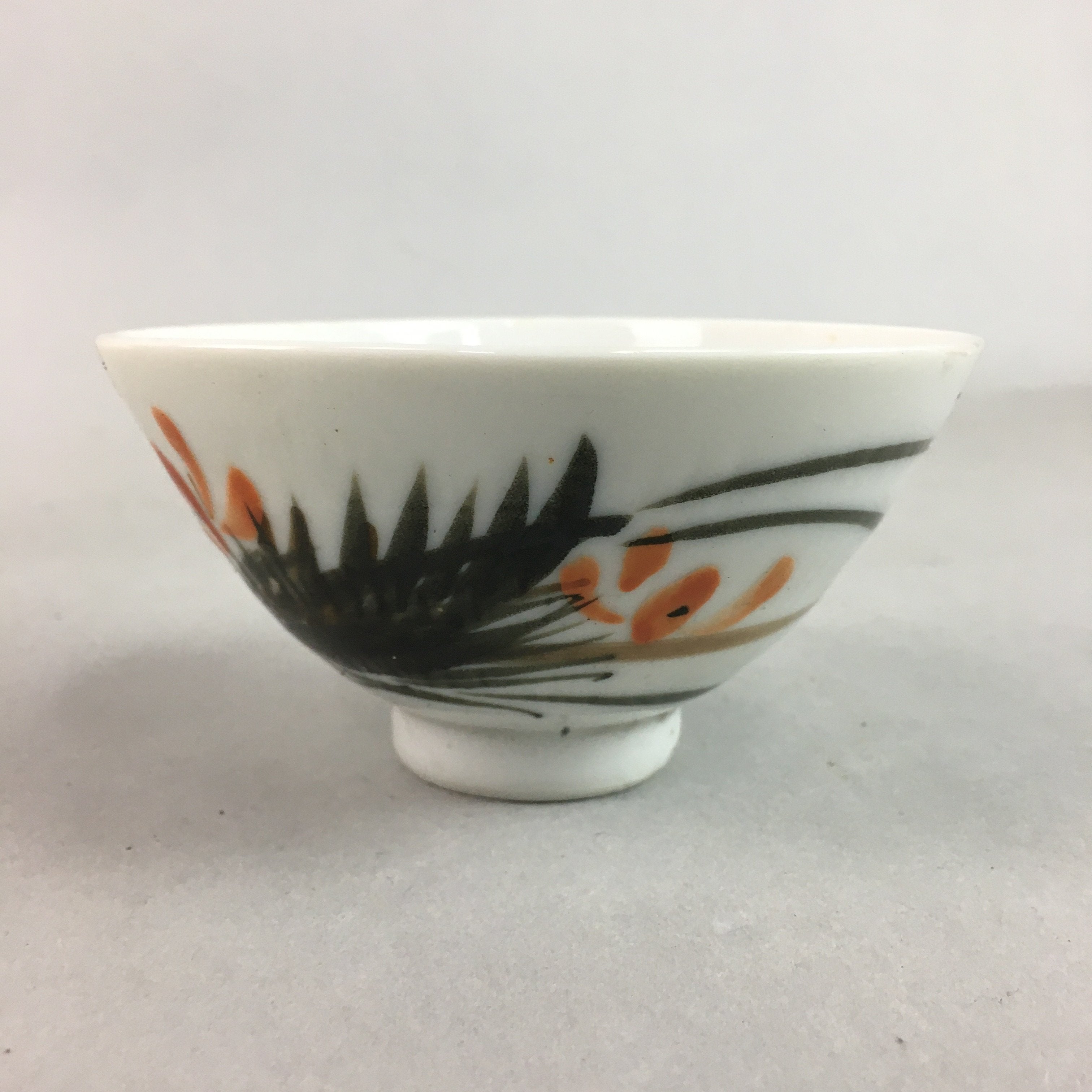Japanese Porcelain Rice Bowl Vtg Chawan Red Black Flower Leaf PP220