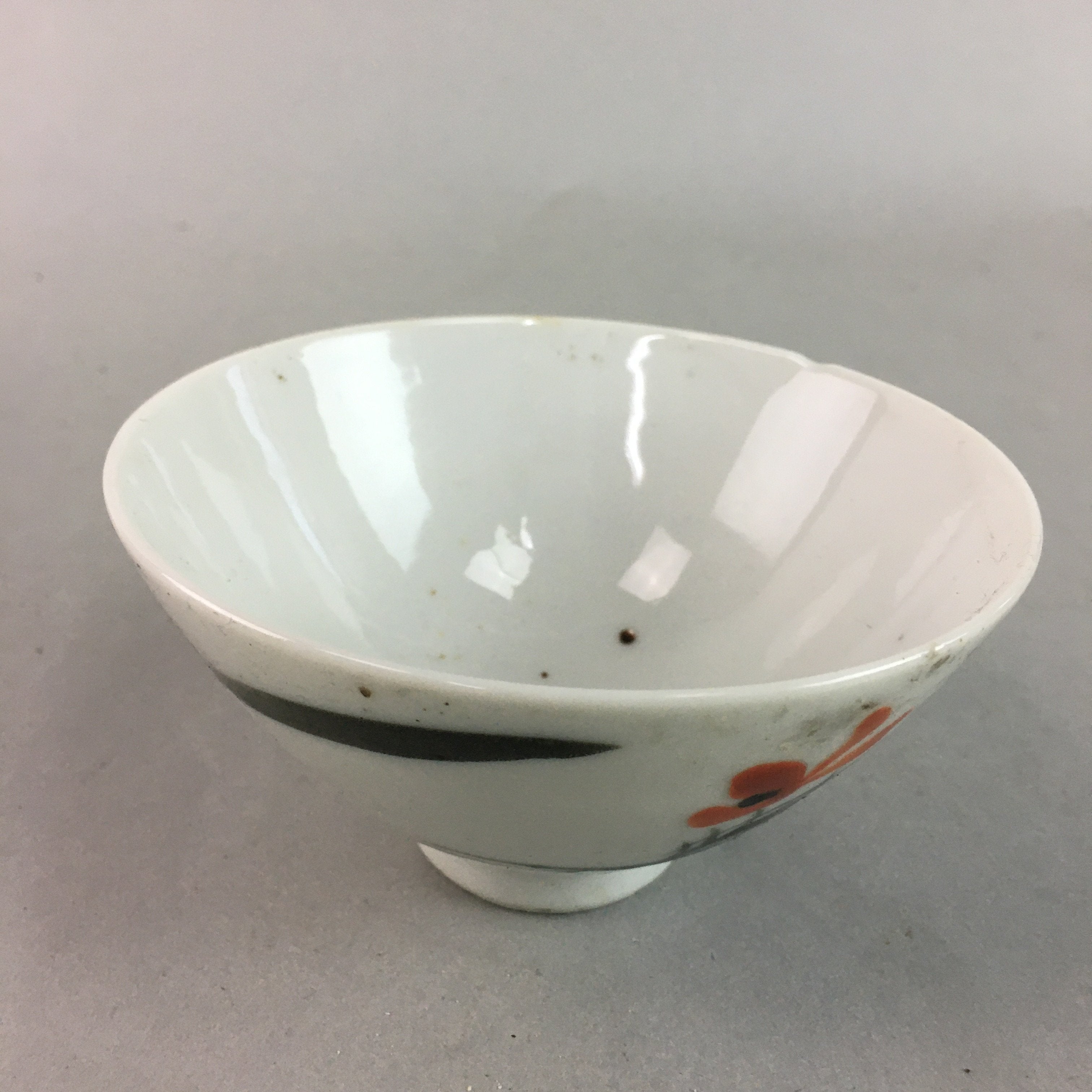 Japanese Porcelain Rice Bowl Vtg Chawan Red Black Flower Leaf PP221