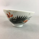Japanese Porcelain Rice Bowl Vtg Chawan Red Black Flower Leaf PP221