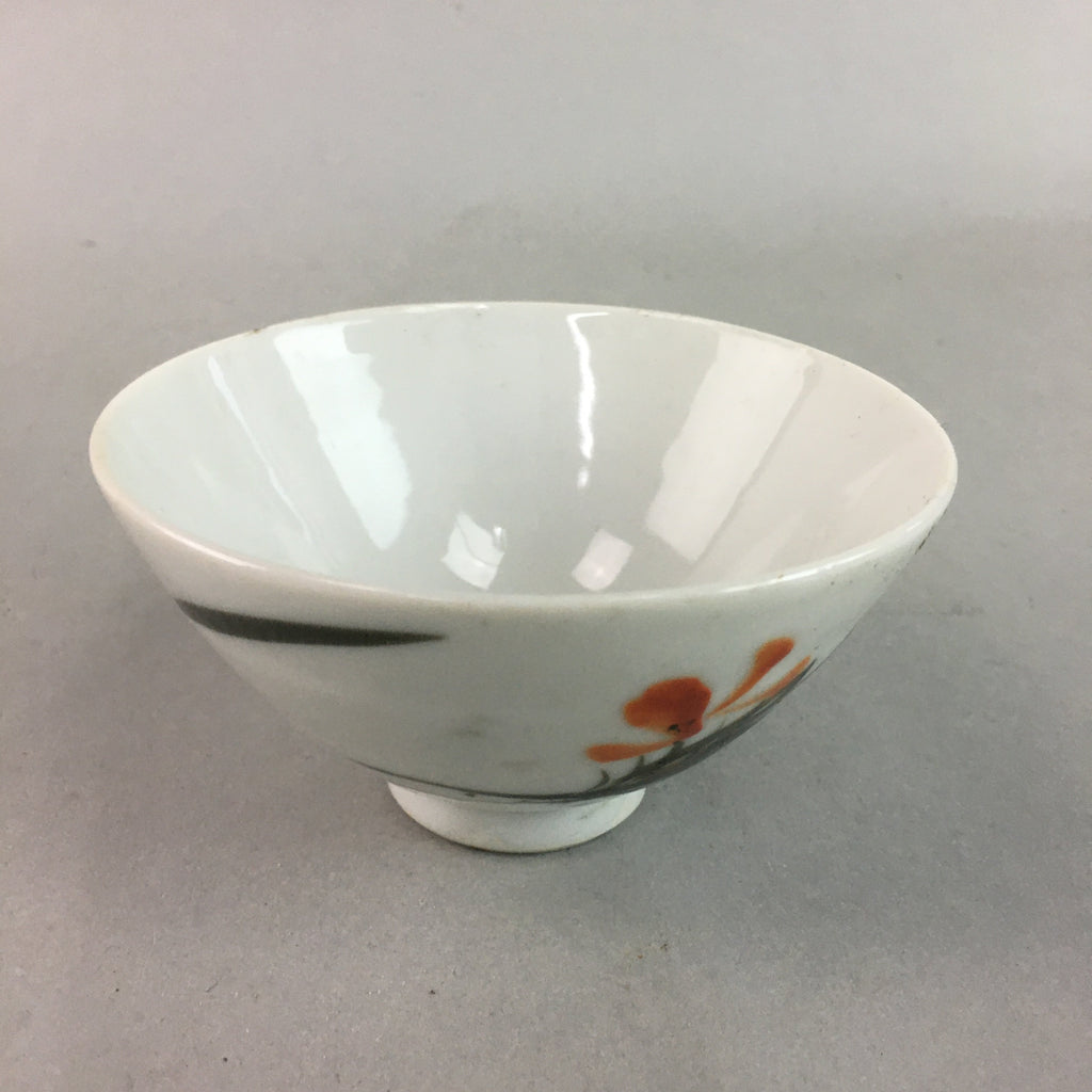Japanese Porcelain Rice Bowl Vtg Chawan Red Black Flower Leaf PP222