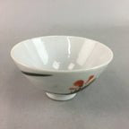 Japanese Porcelain Rice Bowl Vtg Chawan Red Black Flower Leaf PP222