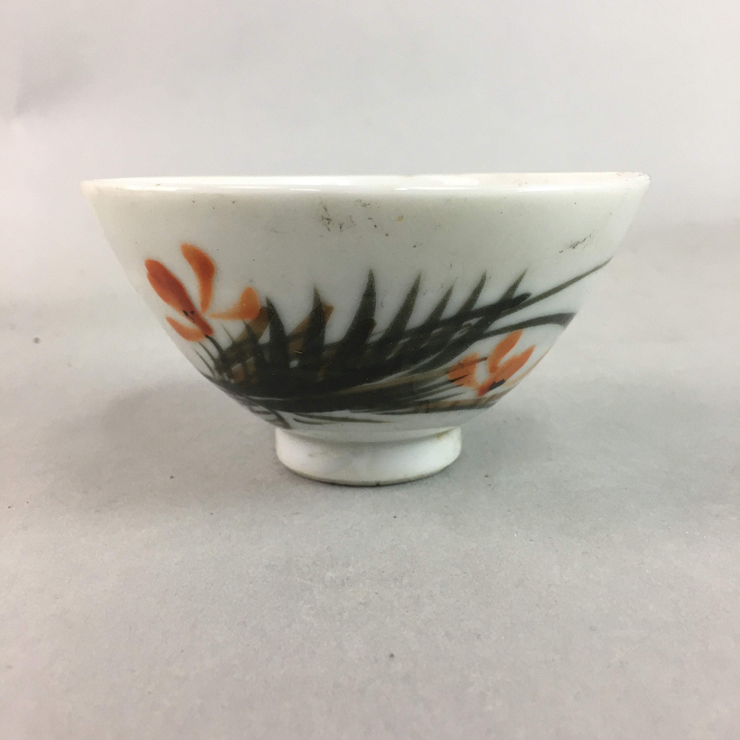 Japanese Porcelain Rice Bowl Vtg Chawan Red Black Flower Leaf PP222