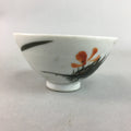 Japanese Porcelain Rice Bowl Vtg Chawan Red Black Flower Leaf PP222