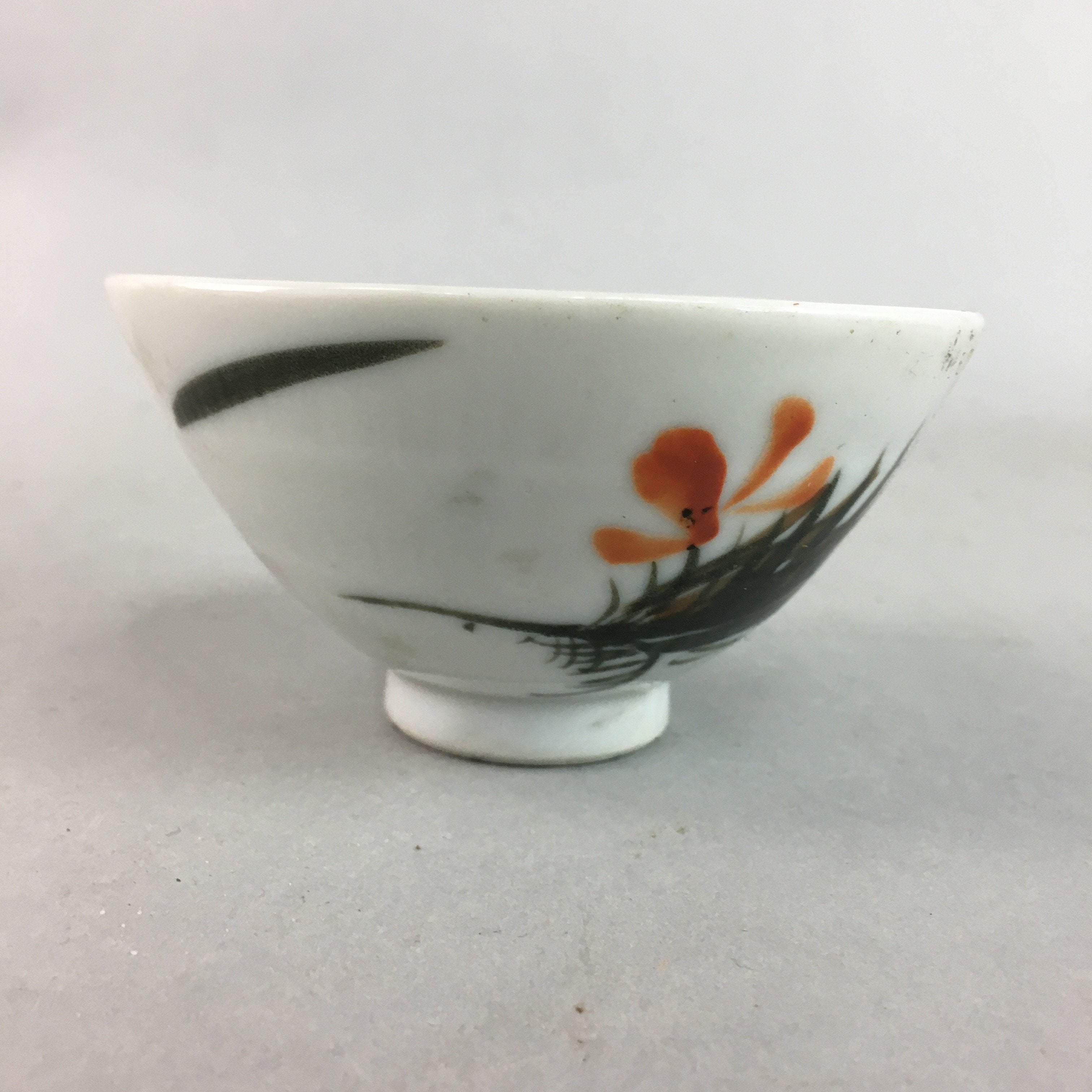 Japanese Porcelain Rice Bowl Vtg Chawan Red Black Flower Leaf PP222