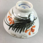 Japanese Porcelain Rice Bowl Vtg Chawan Red Black Flower Leaf PP225