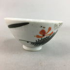 Japanese Porcelain Rice Bowl Vtg Chawan Red Black Flower Leaf PP225