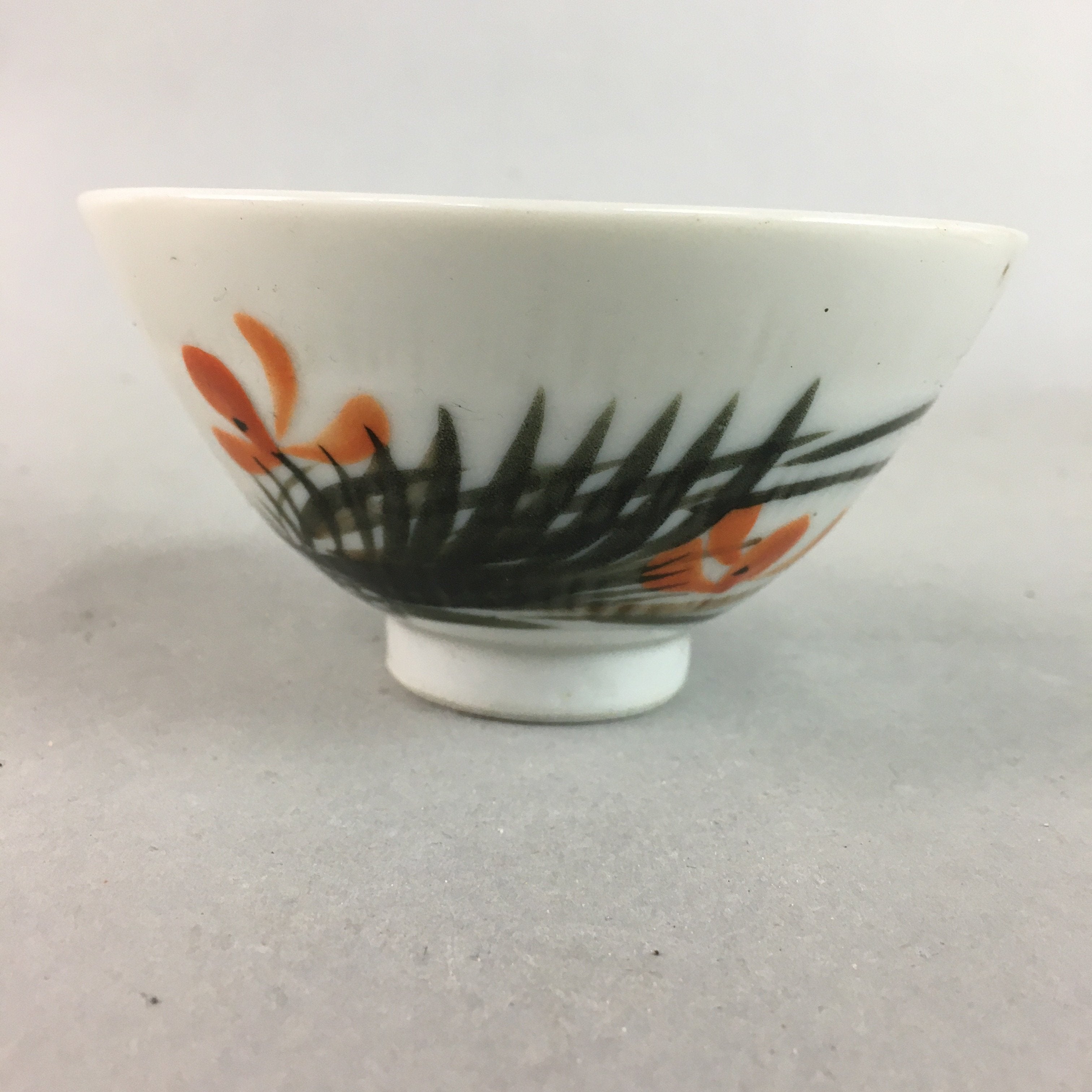 Japanese Porcelain Rice Bowl Vtg Chawan Red Black Flower Leaf PP226
