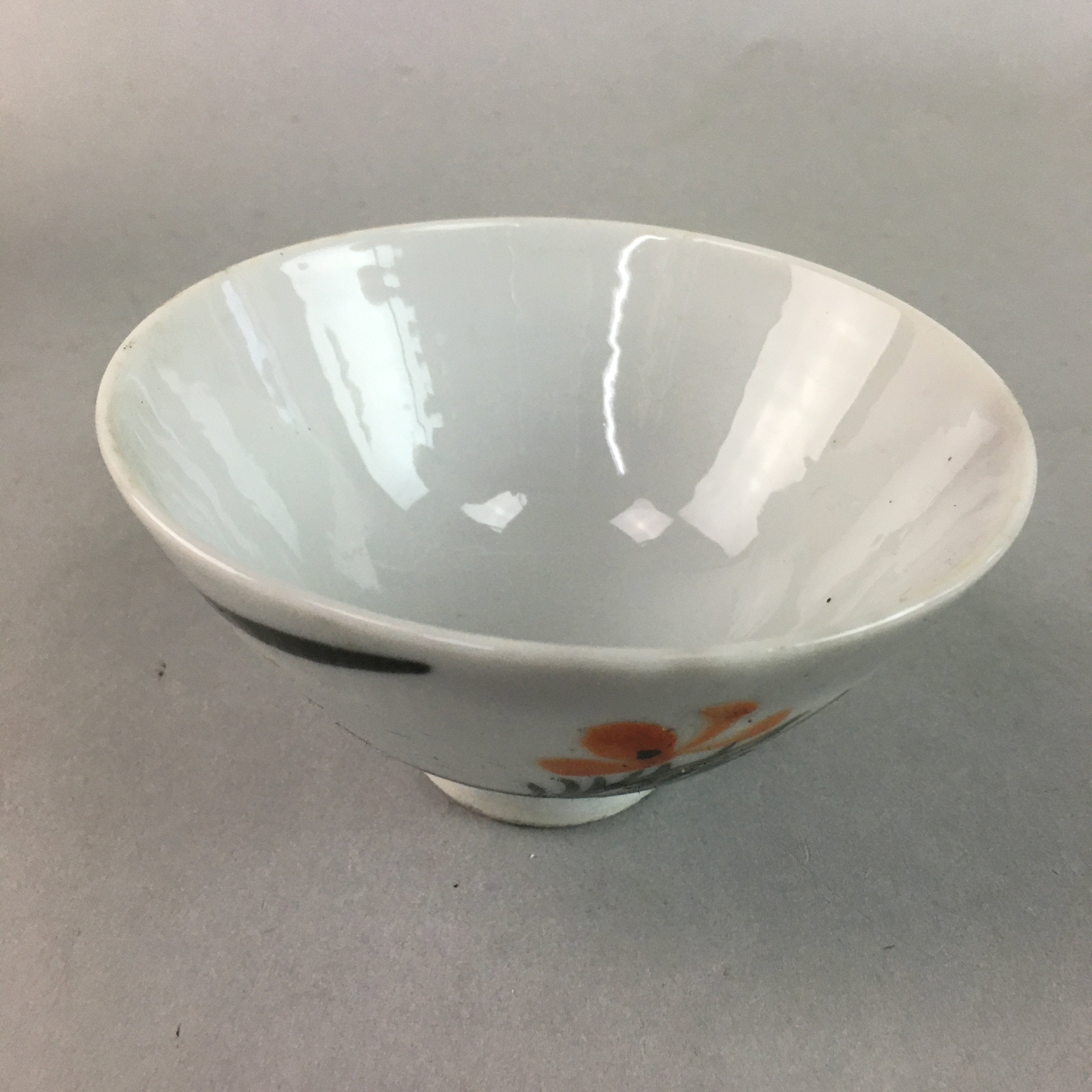 Japanese Porcelain Rice Bowl Vtg Chawan Red Black Flower Leaf PP228