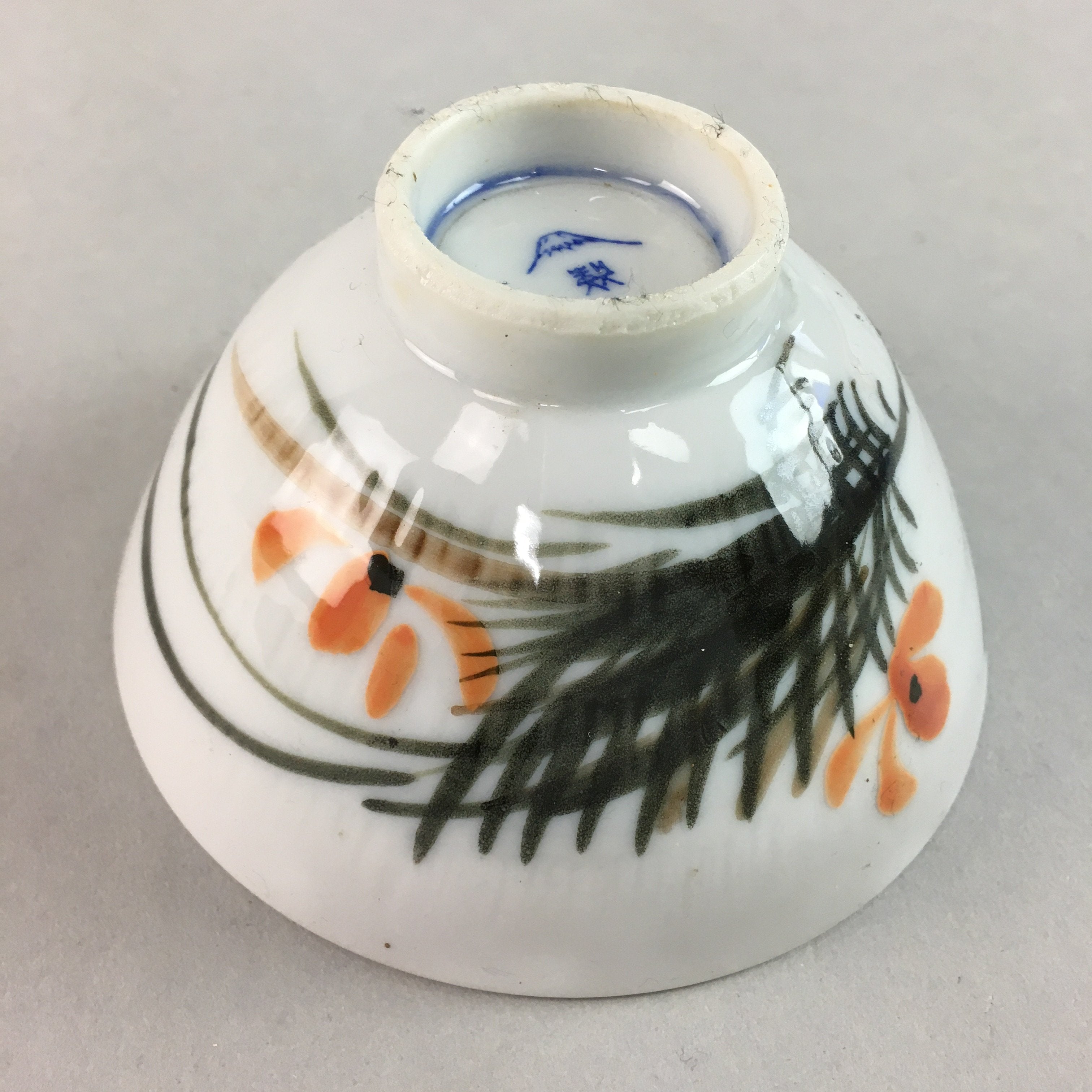 Japanese Porcelain Rice Bowl Vtg Chawan Red Black Flower Leaf PP228
