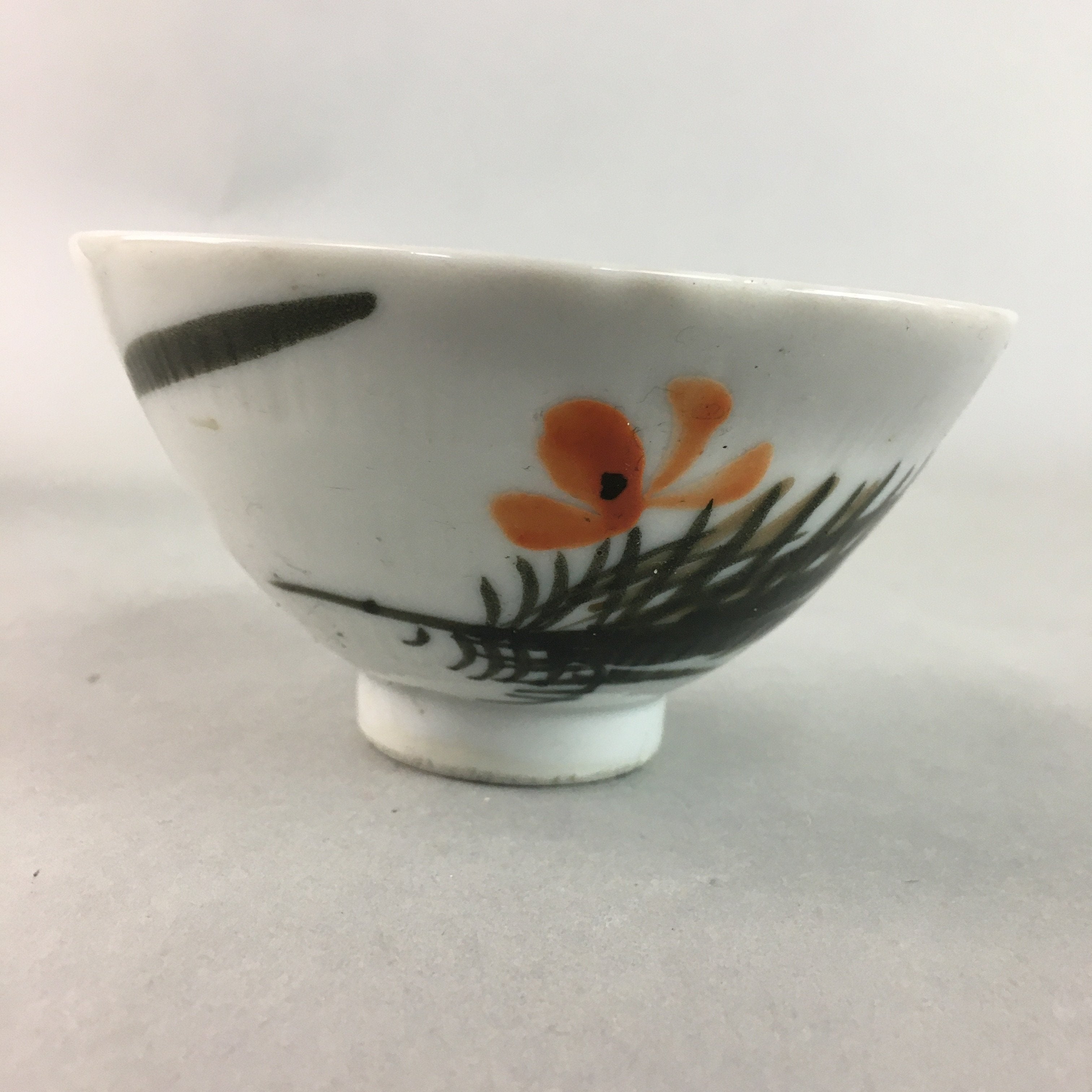 Japanese Porcelain Rice Bowl Vtg Chawan Red Black Flower Leaf PP228