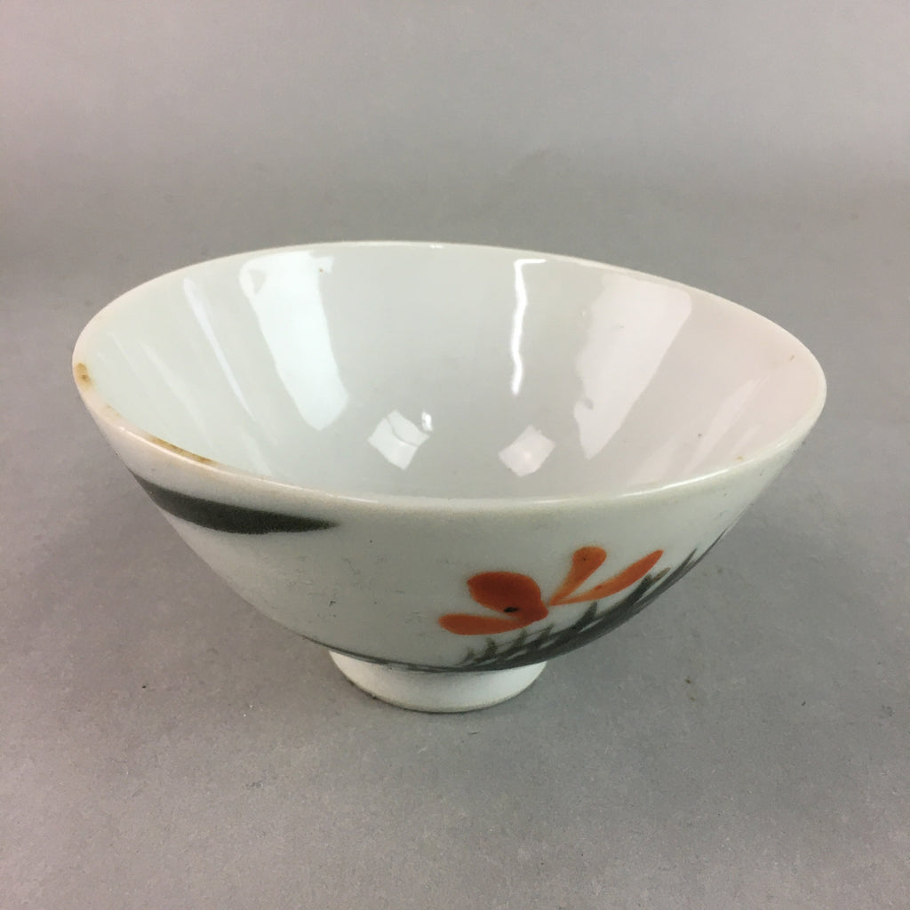 Japanese Porcelain Rice Bowl Vtg Chawan Red Black Flower Leaf PP229