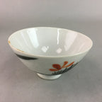 Japanese Porcelain Rice Bowl Vtg Chawan Red Black Flower Leaf PP229