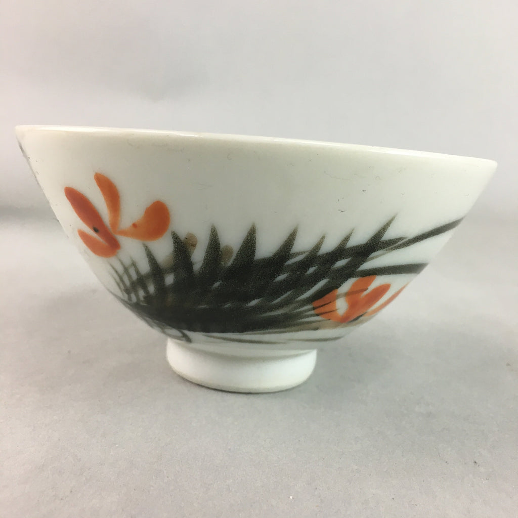 Japanese Porcelain Rice Bowl Vtg Chawan Red Black Flower Leaf PP229