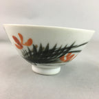 Japanese Porcelain Rice Bowl Vtg Chawan Red Black Flower Leaf PP229