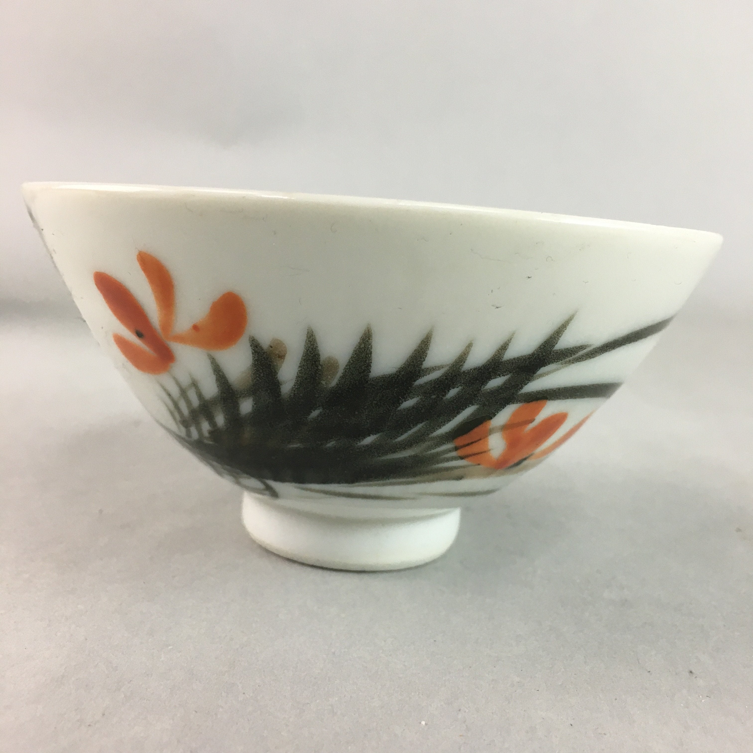 Japanese Porcelain Rice Bowl Vtg Chawan Red Black Flower Leaf PP229