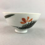 Japanese Porcelain Rice Bowl Vtg Chawan Red Black Flower Leaf PP229