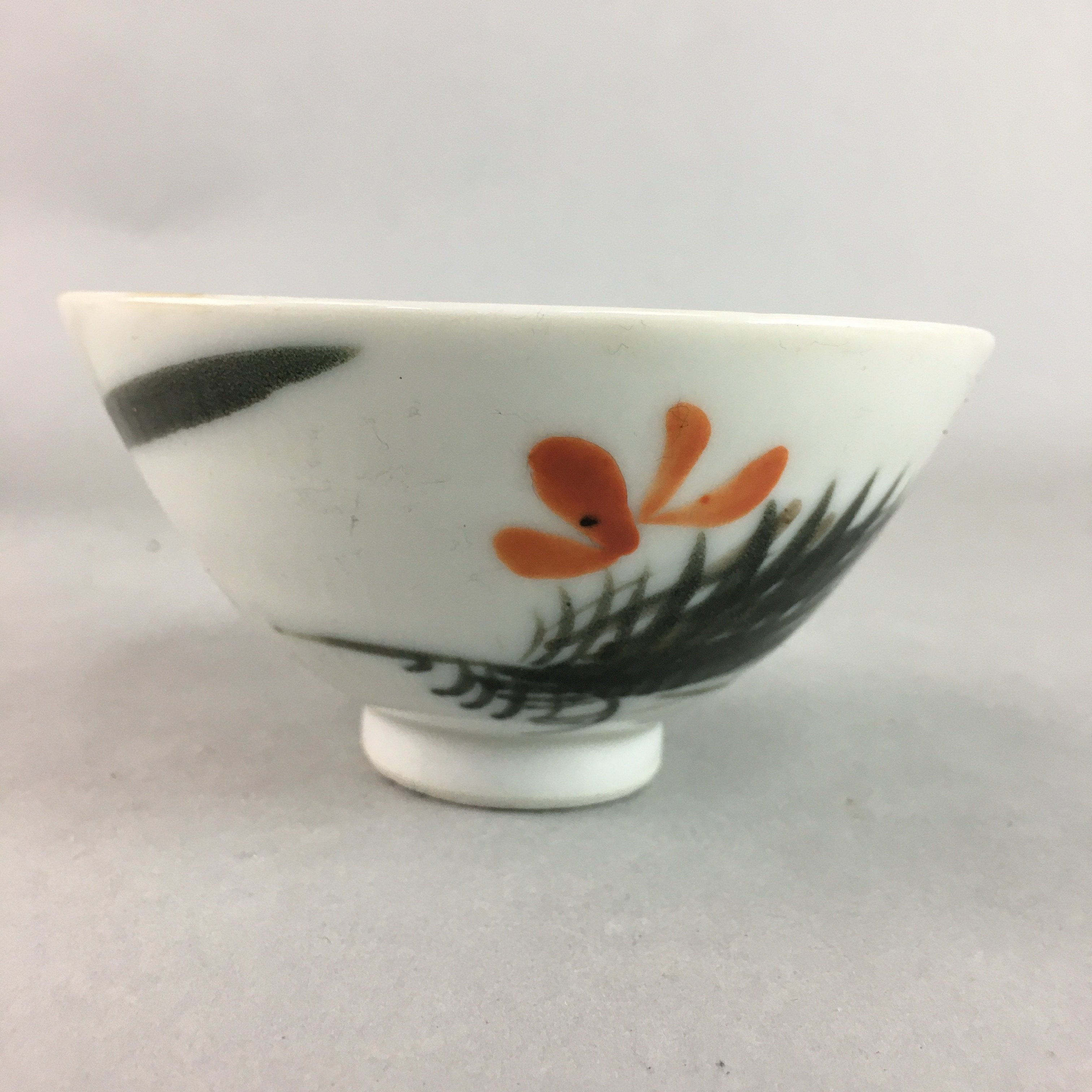 Japanese Porcelain Rice Bowl Vtg Chawan Red Black Flower Leaf PP229