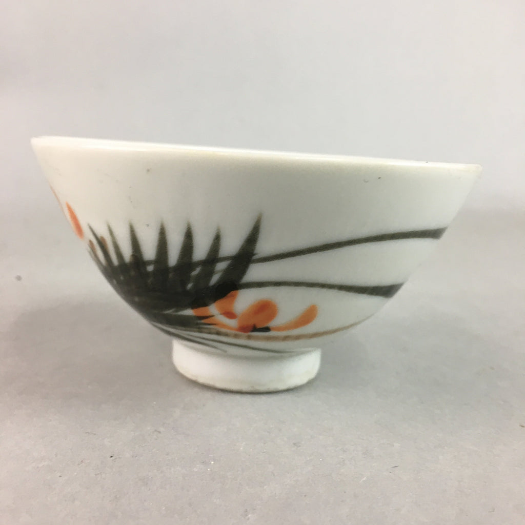 Japanese Porcelain Rice Bowl Vtg Chawan Red Black Flower Leaf PP230