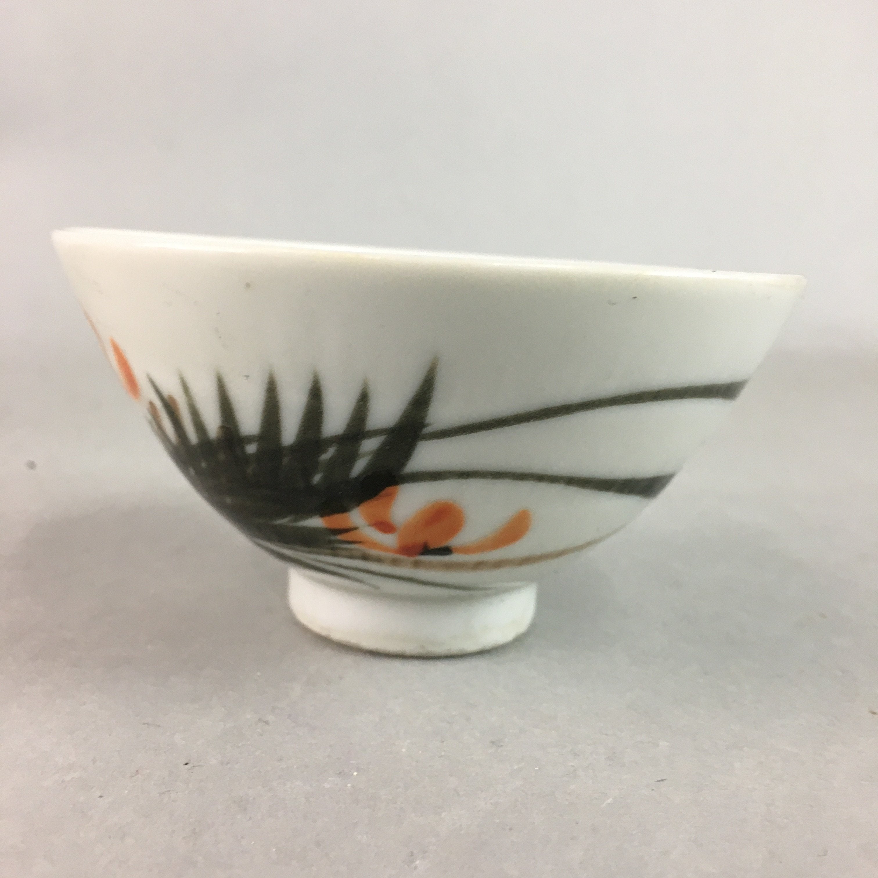 Japanese Porcelain Rice Bowl Vtg Chawan Red Black Flower Leaf PP230