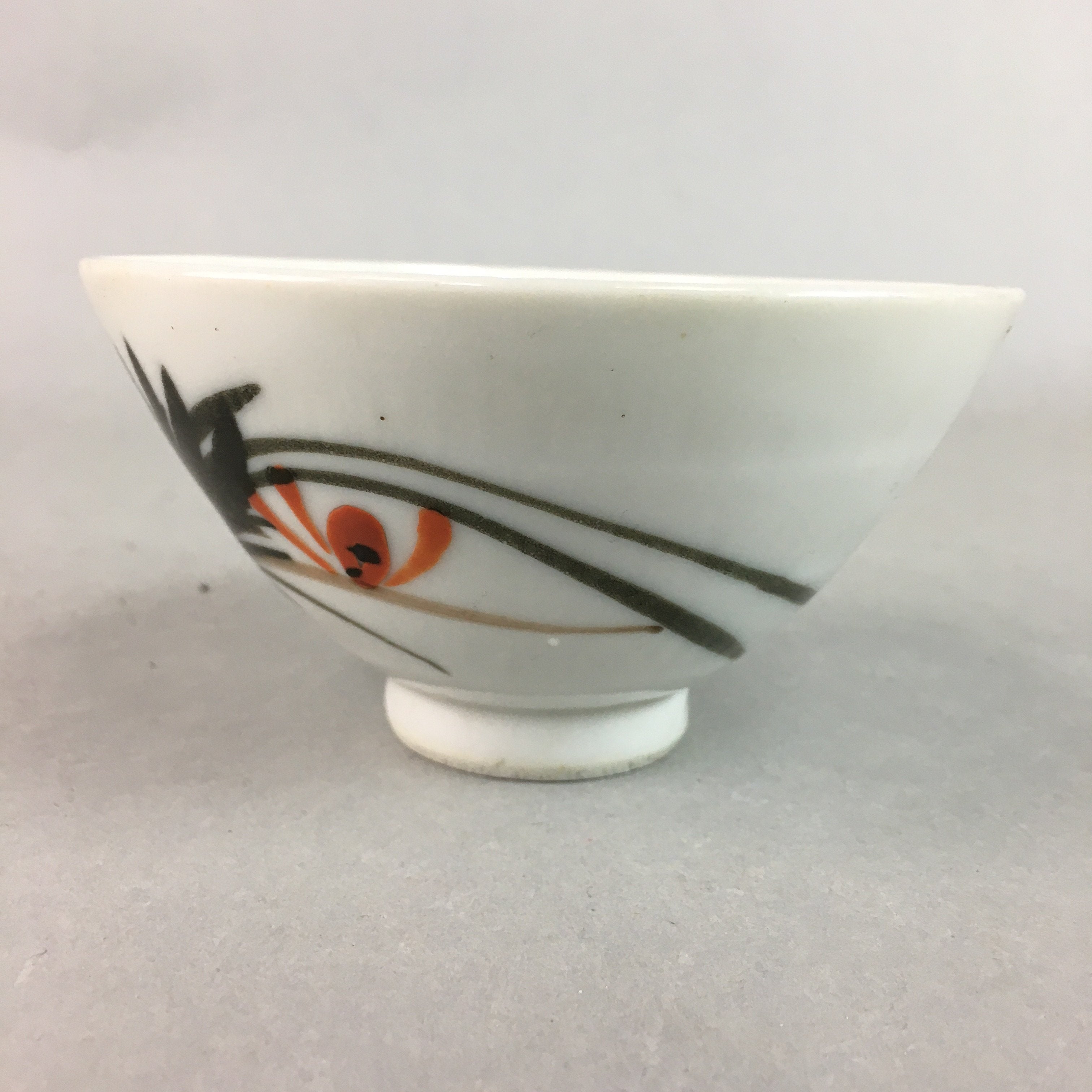 Japanese Porcelain Rice Bowl Vtg Chawan Red Black Flower Leaf PP232