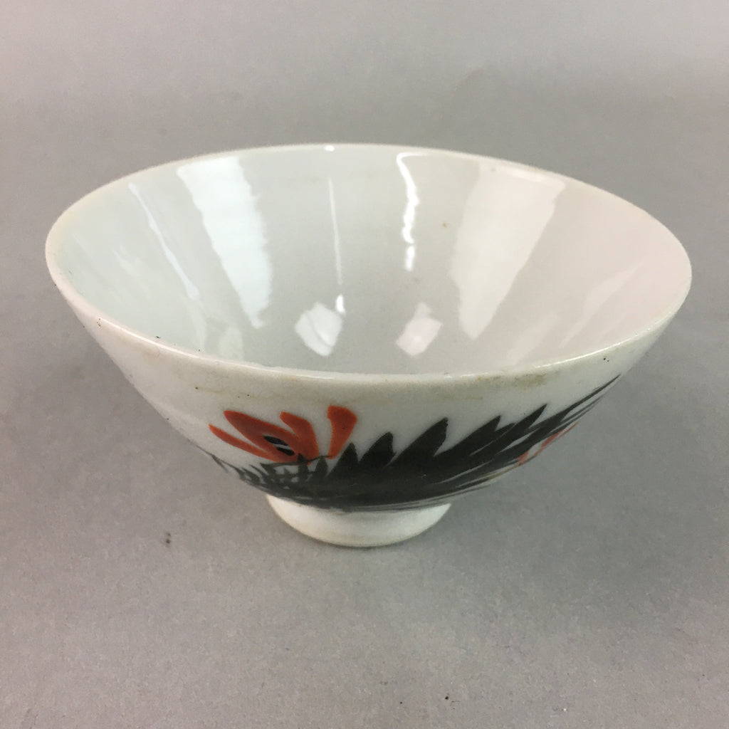 Japanese Porcelain Rice Bowl Vtg Chawan Red Black Flower Leaf PP234